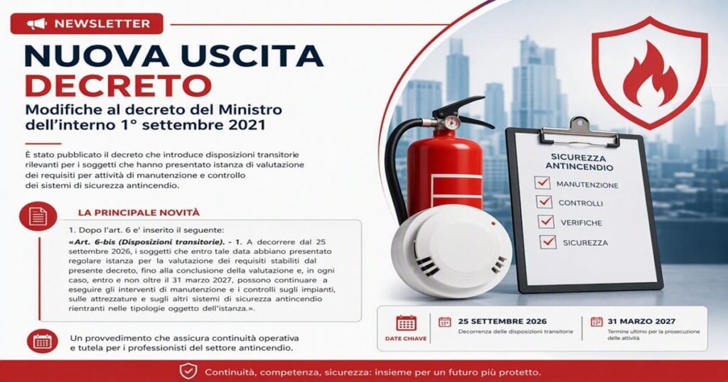 Nuove Disposizioni Transitorie Tecnici Manutentori Antincendio